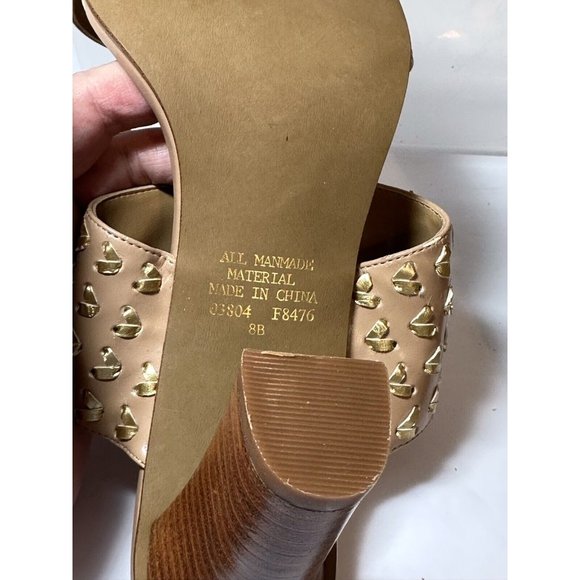 Spiegel Tan Gold Dual Strap Heeled Mules Size 8B Faux Leather ECU - Picture 6 of 6